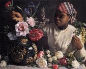 弗雷德里克巴齐耶 - Jean Frederic African woman with Peonies